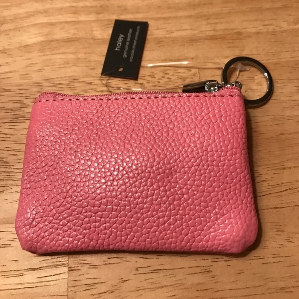 Pink Real Leather Coin Purse Key Ring